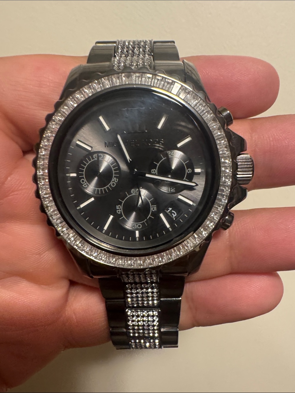 Michael Kors Women’s Black Chronograph Watch with Crystal Accents